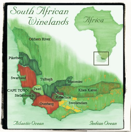 Aree geografiche di produzione del Sud Africa